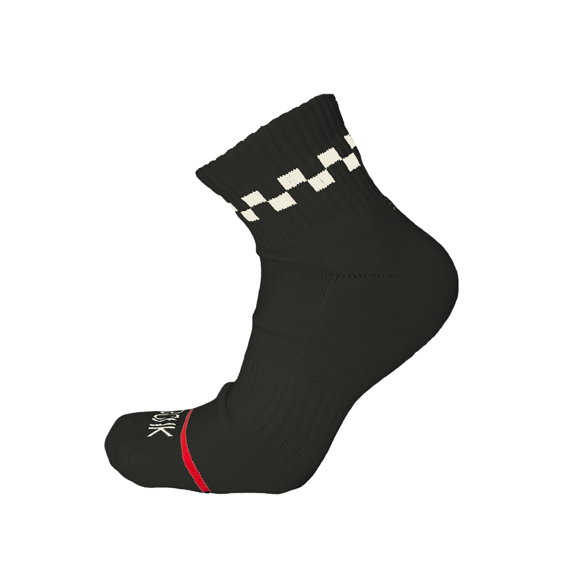 Bonk Black ankle sock with checker cuff and Bonk toe stripe