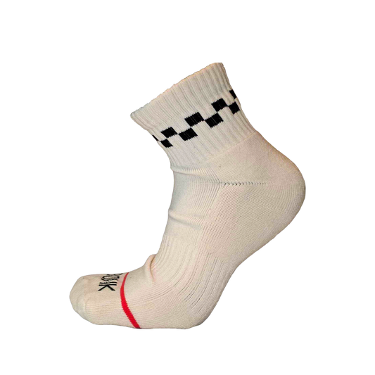 Bonk White ankle sock with checker cuff and Bonk toe stripe