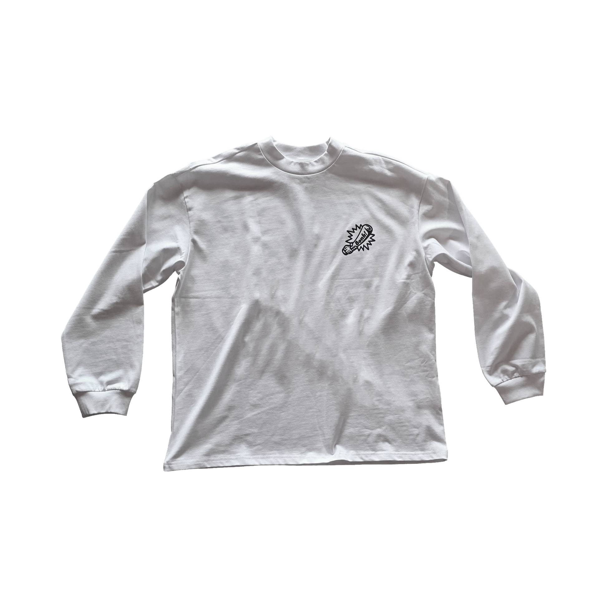 Bonk Screen-Print Long Sleeve in white, front view flat lay