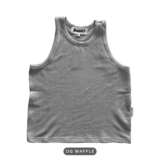 Bonk gray tank, OG Waffle build, front, cutout