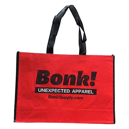 Red Bonk woven shopping bag, front view