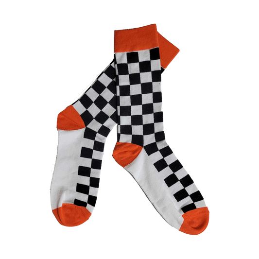 Bonk Checkered Socks - single pair, checker knit with Bonk red toe band