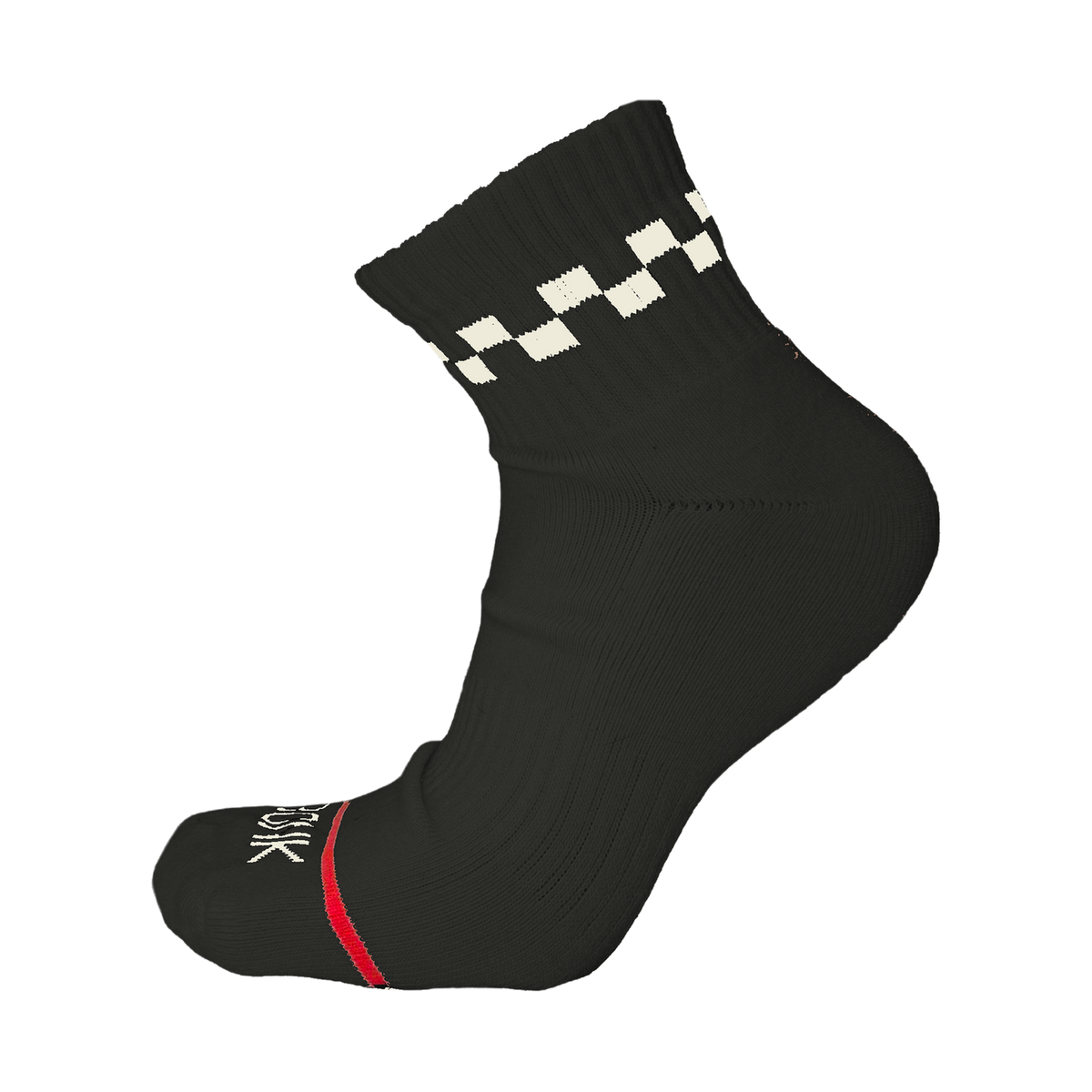 Bonk Ankle Sock in Black with checker cuff and red Bonk toe stripe