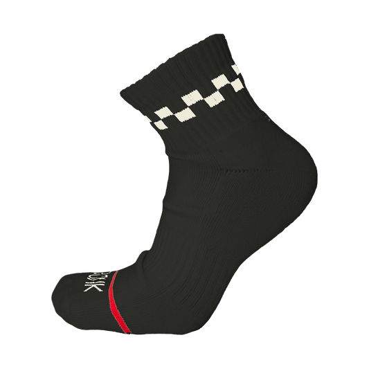 Bonk Ankle Sock in Black with checker cuff and red Bonk toe stripe