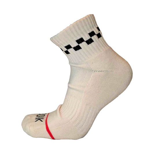 Bonk Ankle Sock in White with checker cuff and red Bonk toe stripe