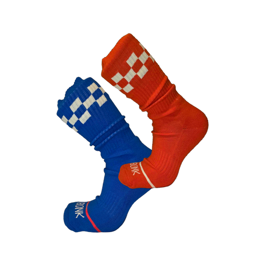 Bonk Cushioned 2-Pack - two pairs of cushioned crew socks in Varsity Blue and Electric Red