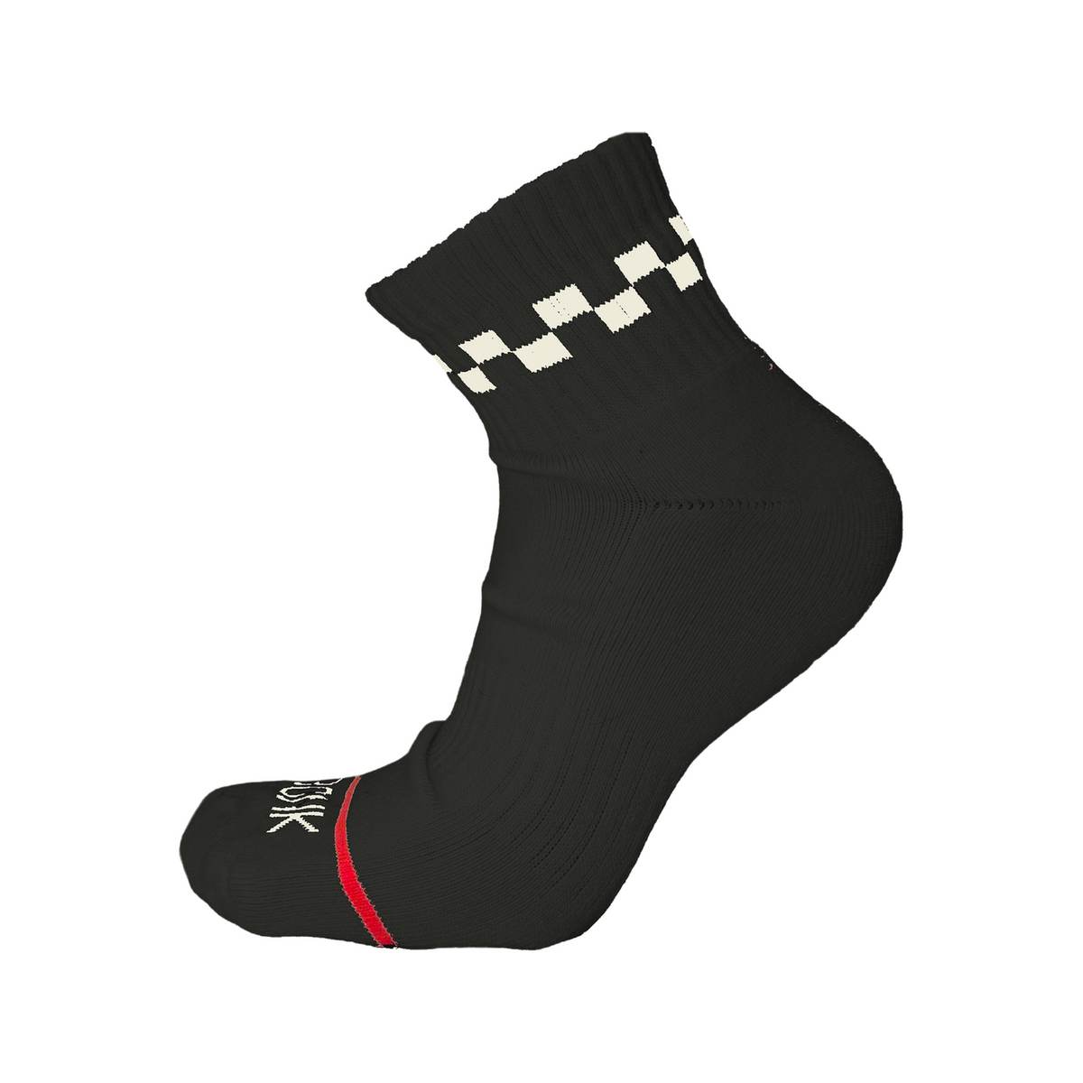 Bonk Ankle Sock in Black with checker cuff and red Bonk toe stripe