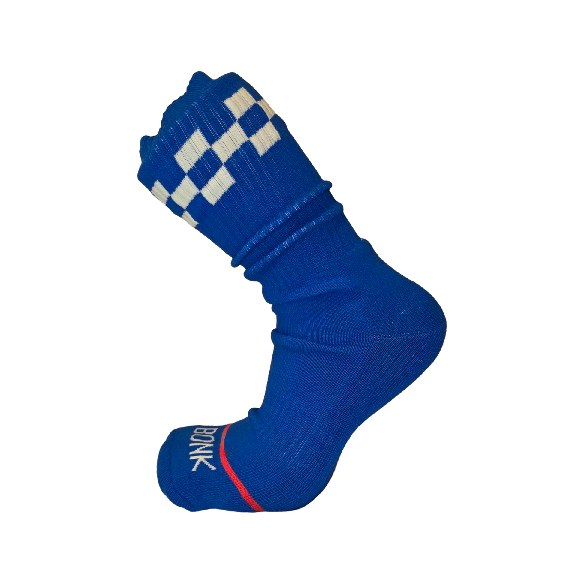 Bonk Crew Sock in Varsity Blue with checker cuff and red Bonk toe stripe