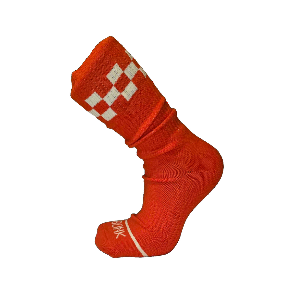 Bonk Crew Sock in Electric Red with checker cuff and Bonk toe stripe