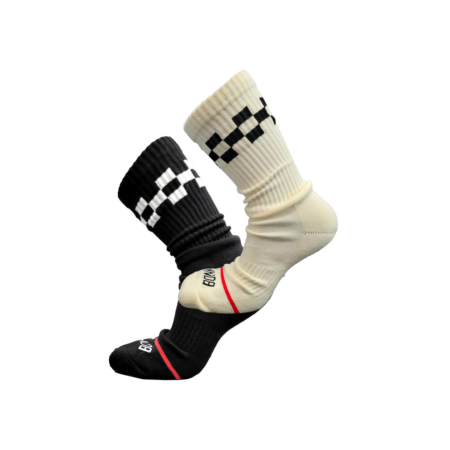 Bonk Cushioned Socks Bundle - two pairs of cushioned crew socks, one Black and one Off-White