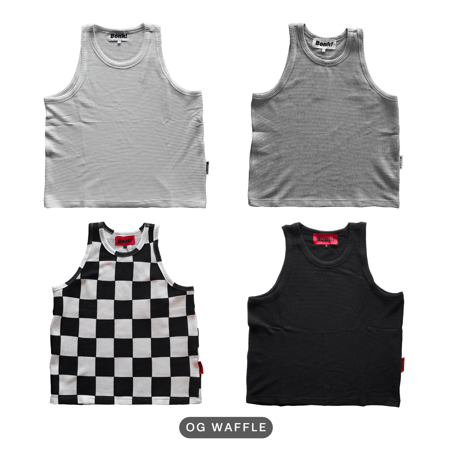 Bonk Tank Quad Pack, OG Waffle build, all four colors: white, gray, checkerboard, black