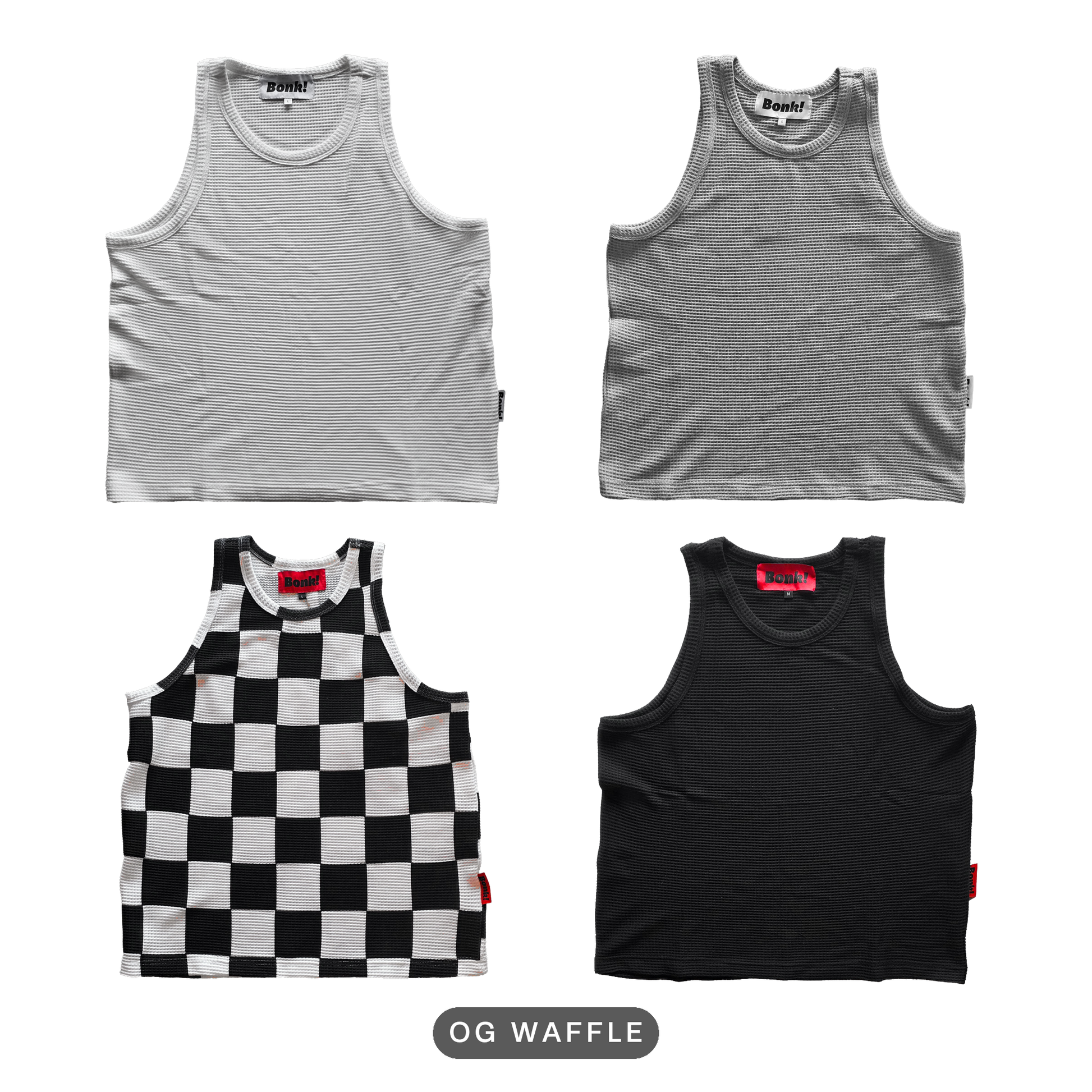Bonk Tank Quad Pack, OG Waffle build, all four colors: white, gray, checkerboard, black