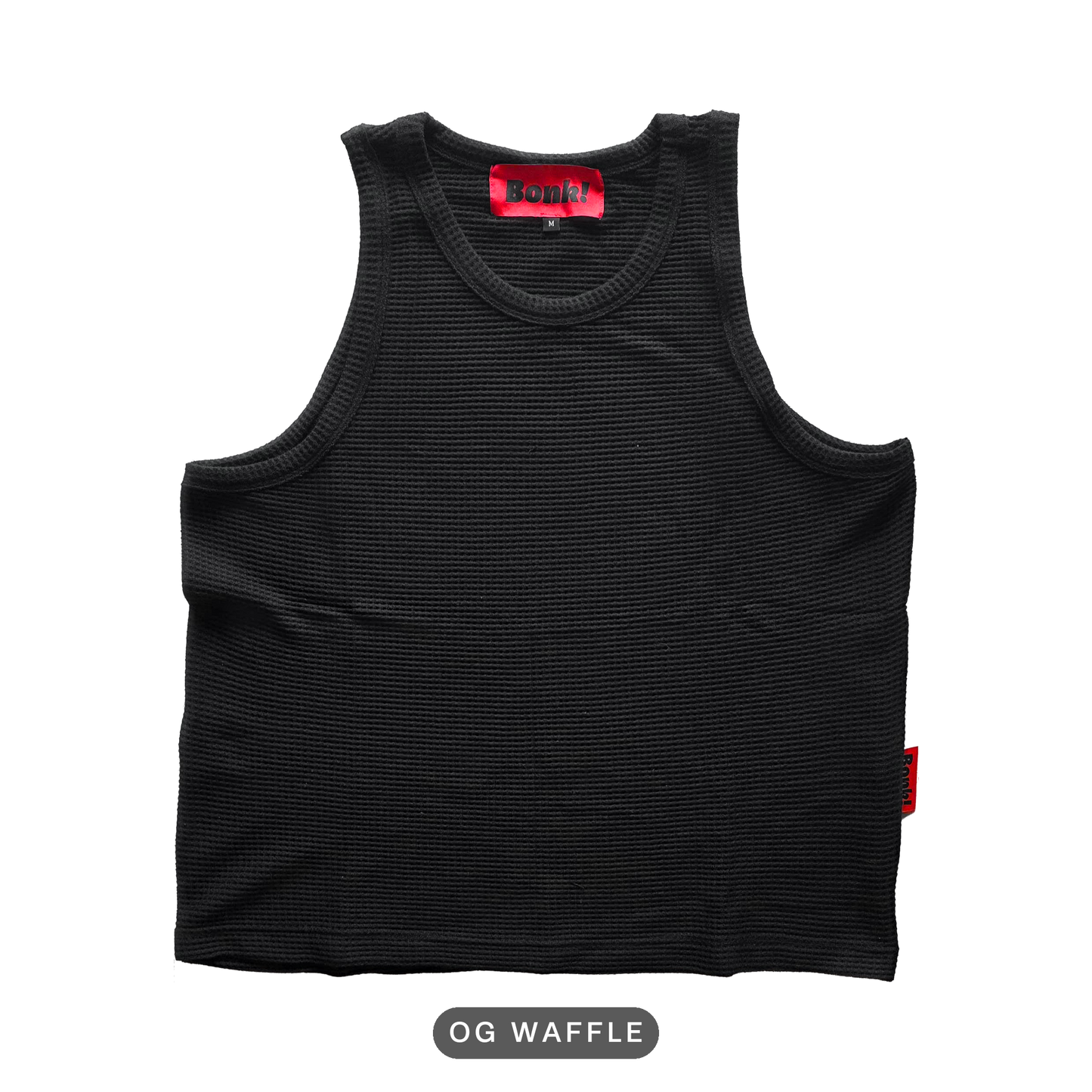 Bonk black tank, OG Waffle build, front, cutout