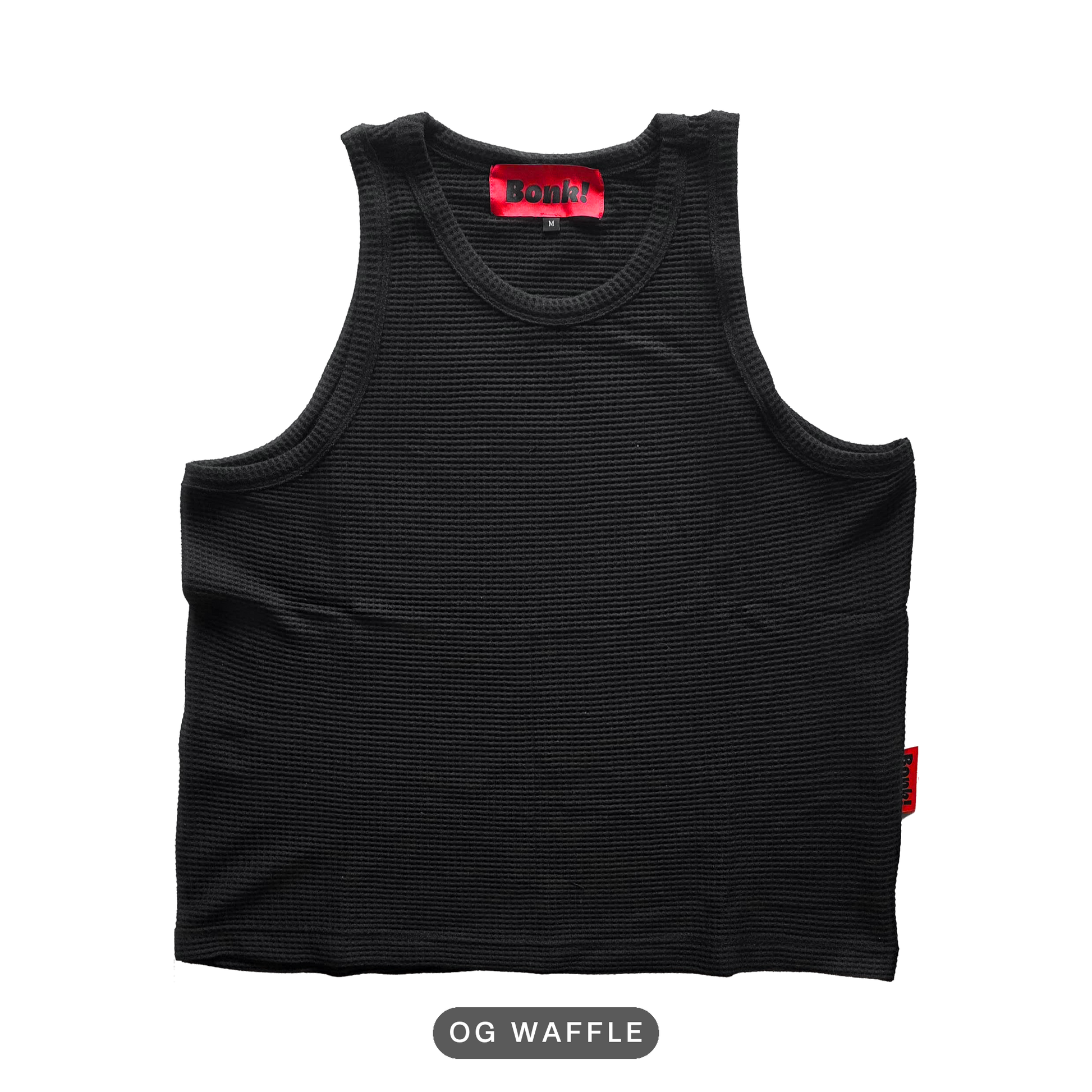 Bonk black tank, OG Waffle build, front, cutout