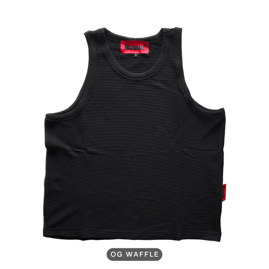 Bonk black tank, OG Waffle build, front, cutout