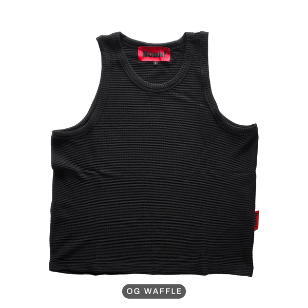 Bonk black tank, OG Waffle build, front, cutout