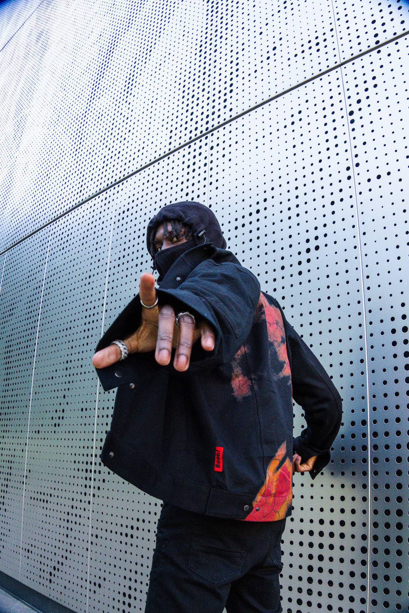 Visage Print on Black Heavy Overshirt - Bonk X AlphaGang