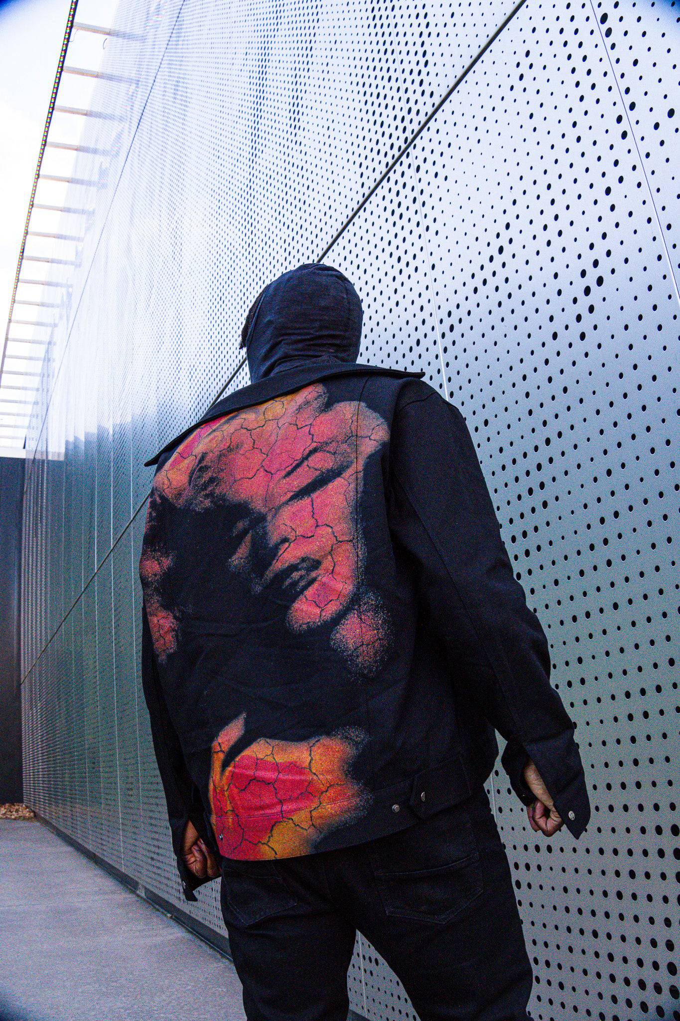 Visage Print on Black Heavy Overshirt - Bonk X AlphaGang