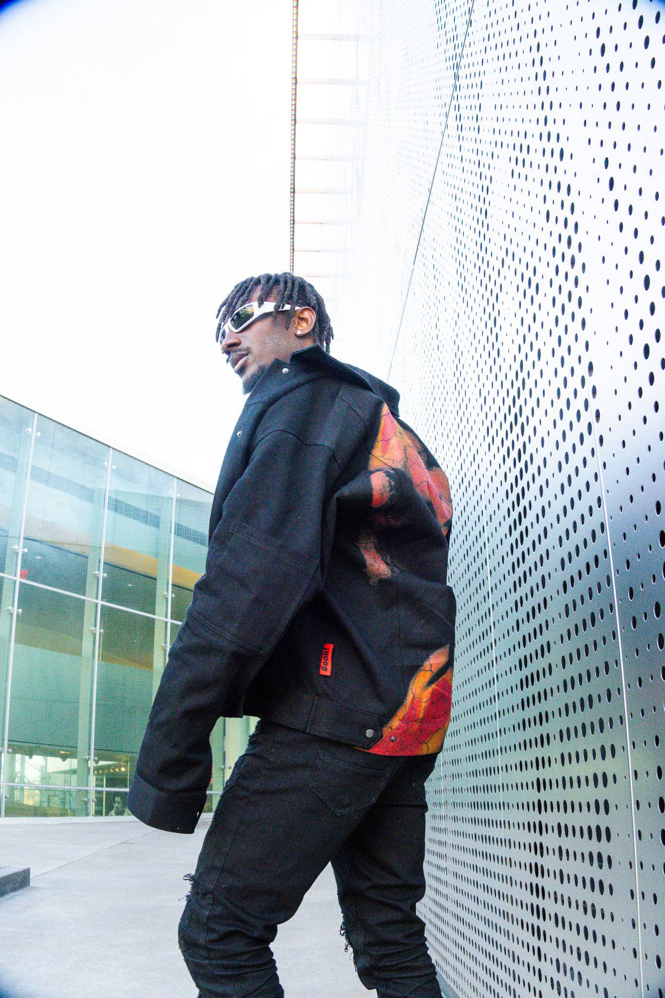 Visage Print on Black Heavy Overshirt - Bonk X AlphaGang