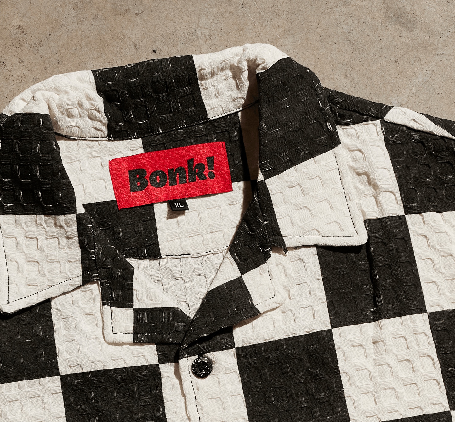 Waffle Knit Checkerboard Button-Up Shirt