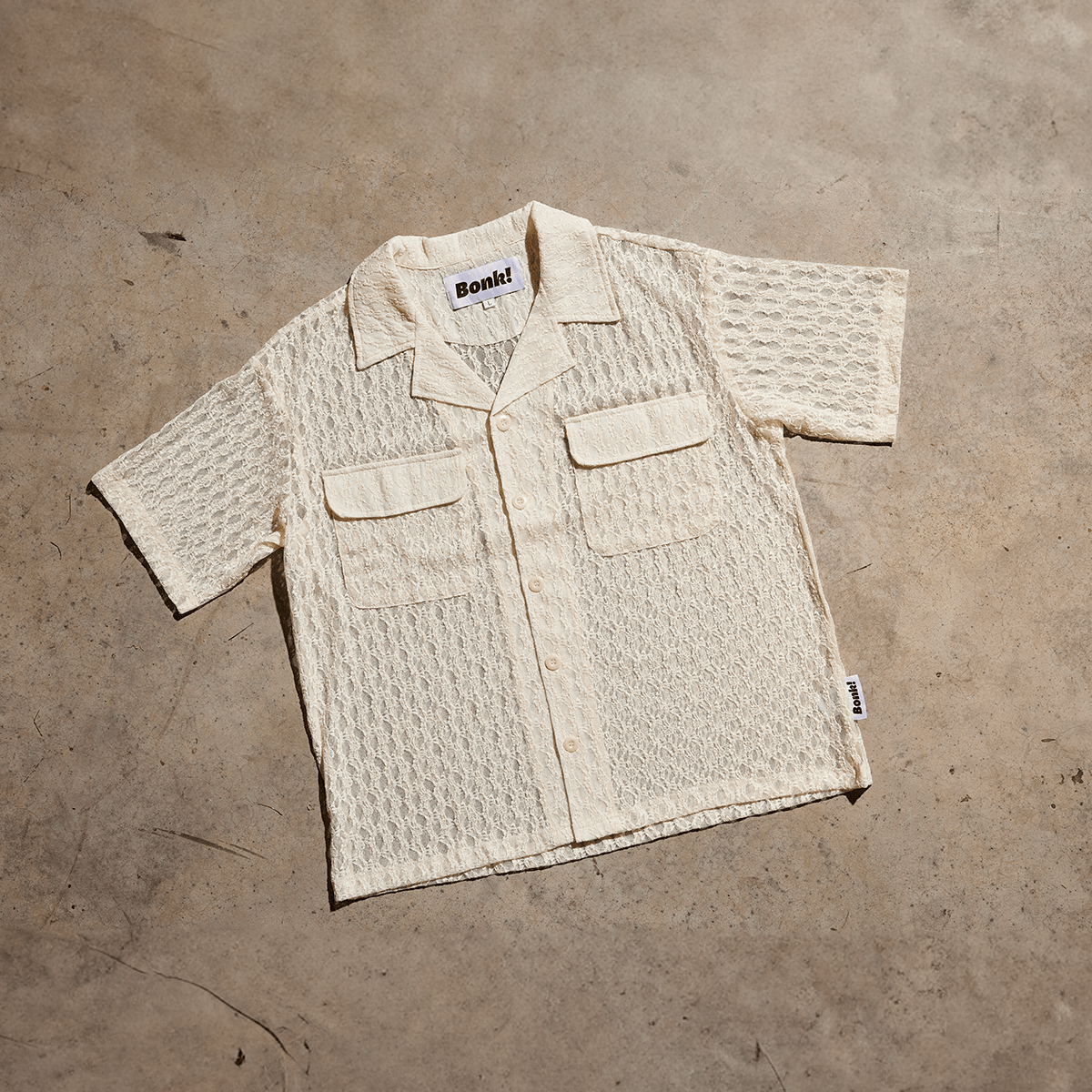 Apricot Lace Button-Up Camp Collar Shirt