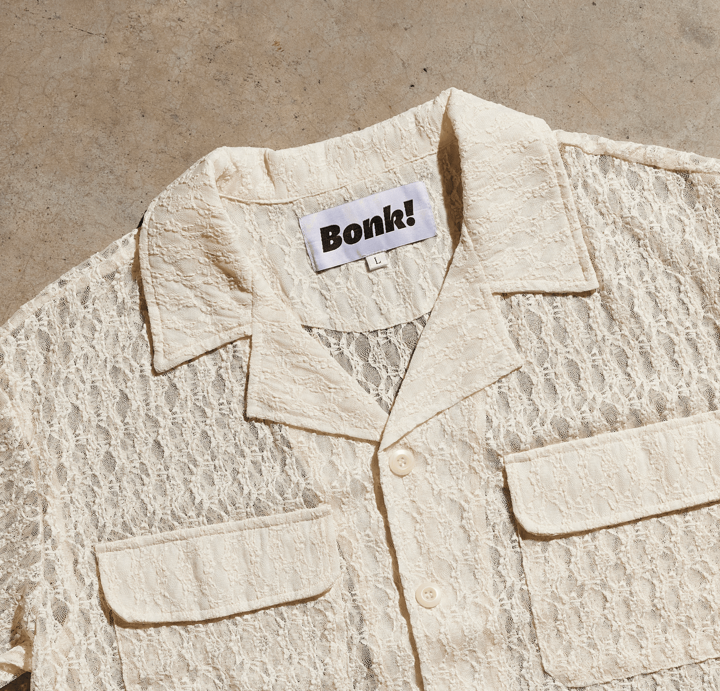 Apricot Lace Button-Up Camp Collar Shirt