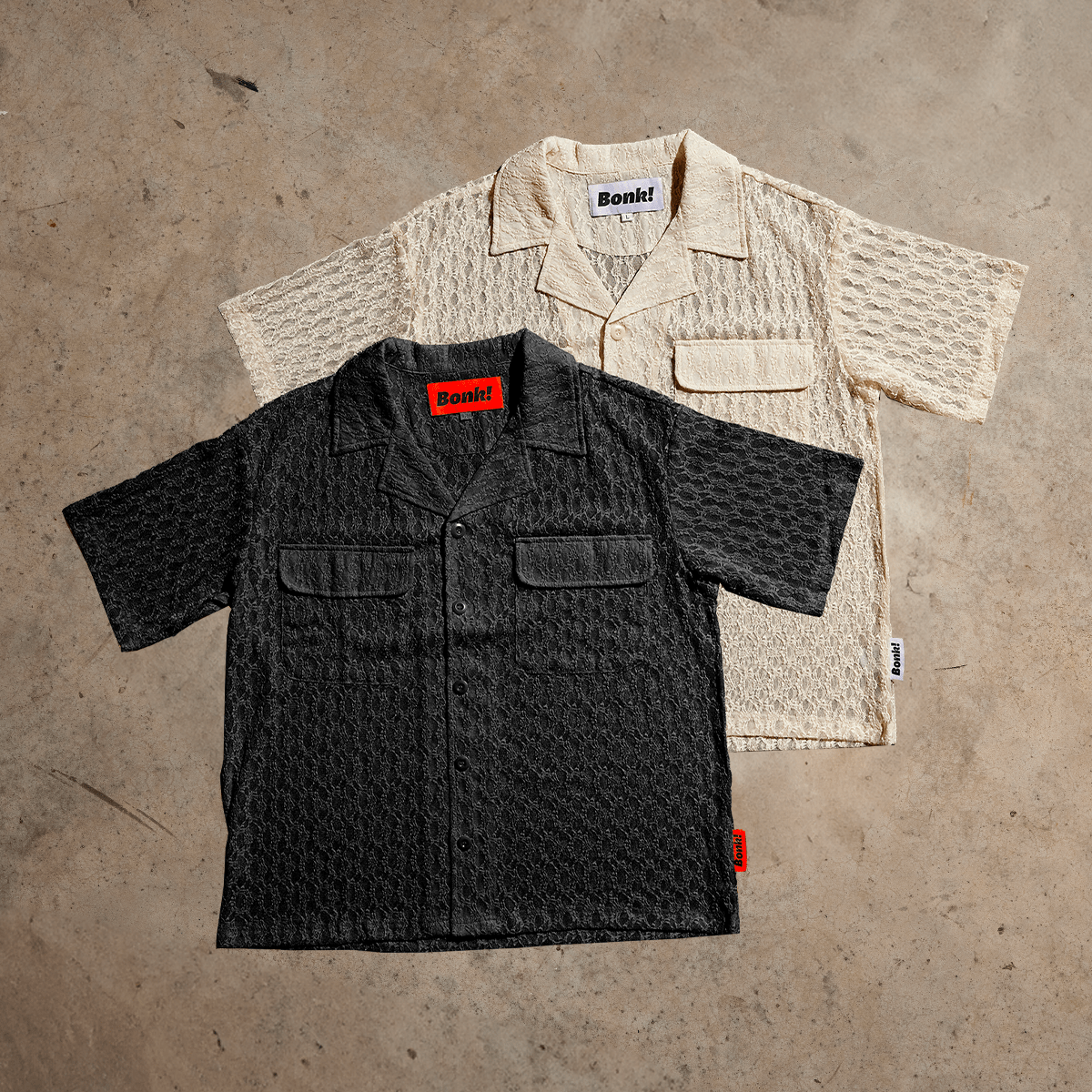 Black Lace Button-Up Camp Collar Shirt