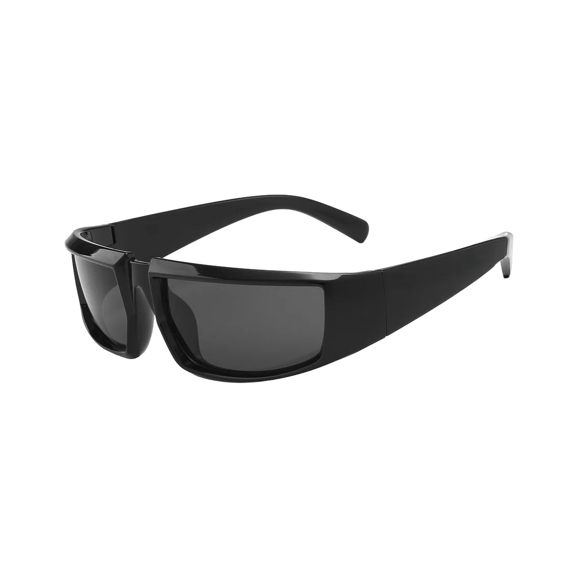T-100 wraparound sunglasses in Black, UV400 smoke lenses, cutout on transparent background