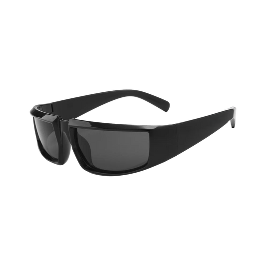 T-100 wraparound sunglasses in Black, UV400 smoke lenses, cutout on transparent background