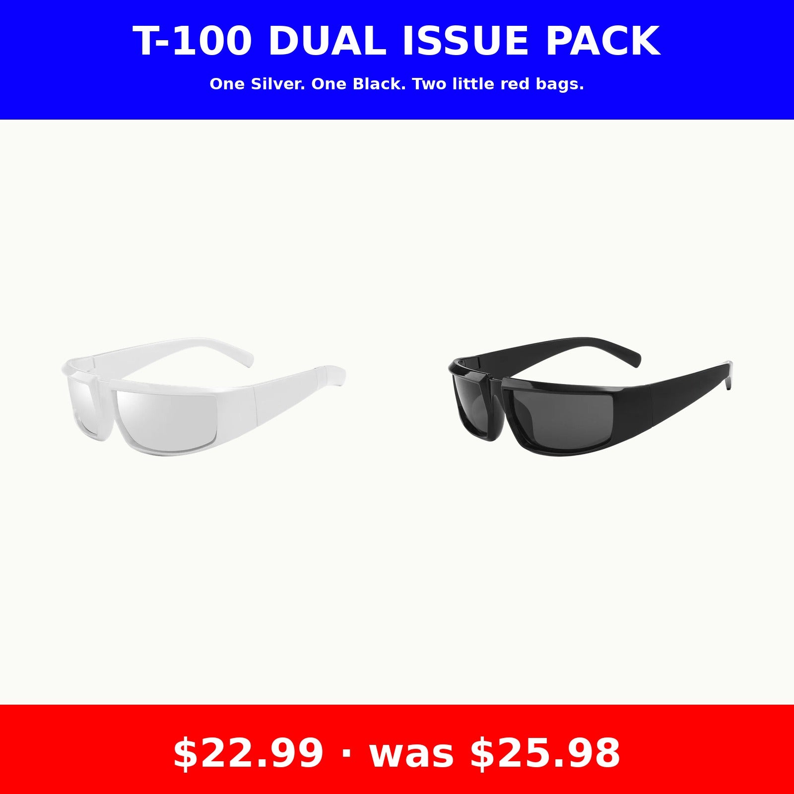T-100 Dual Issue Pack: silver and black T-100 sunglasses